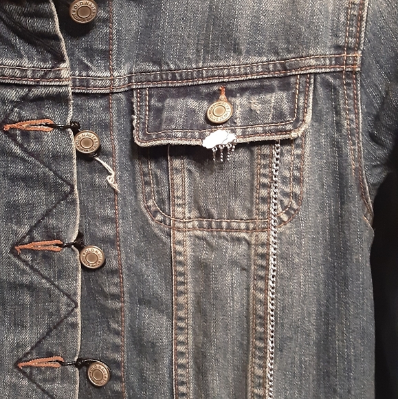REPURPOSED UPCYCLED CUSTOM JEAN JACKET L - Picture 4 of 6